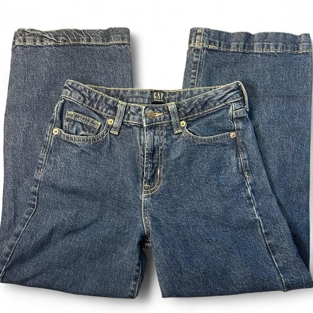 GAP Girls’ Wide-Leg Denim Jeans – Size 12 | Dark Wash | Adjustable Waist